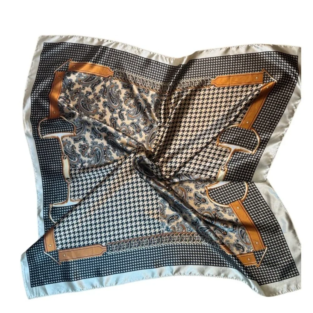 2/$30 Elegant Beautiful Color Block Satin Silk Scarf Herringbone